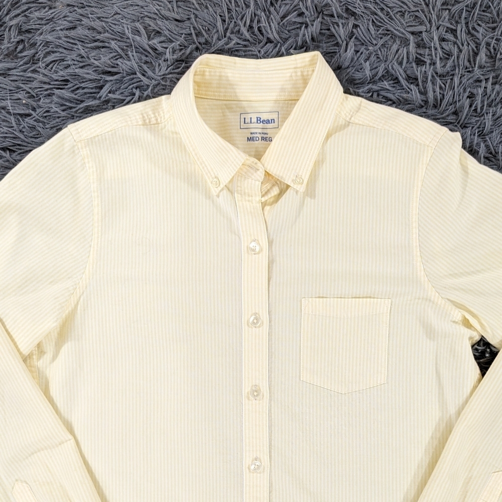 L.L. bean dress shirt men's medium yellow white stripes button up
